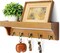 Decorative Key Holder for Wall with Shelf: Farmhouse Mail Rack with 5 Sturdy Key Hooks for Home Decor, Apartment, Entryway and Hallway (Light Brown)